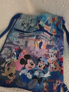 Disney Blue Pink Purple Mickey & Friends Drawstring Backpack